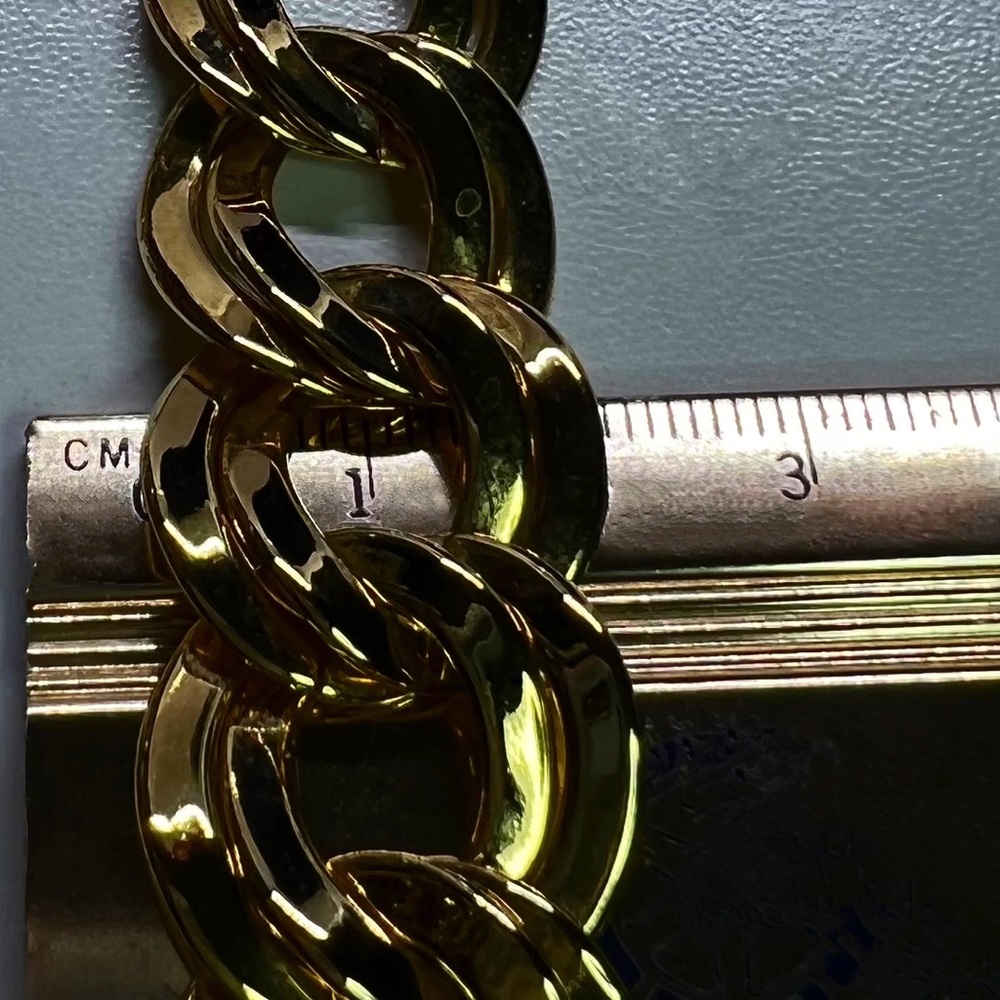 Gold Tone Mirror Finish Cuban Link Statement Necklace - Picture 4 of 5